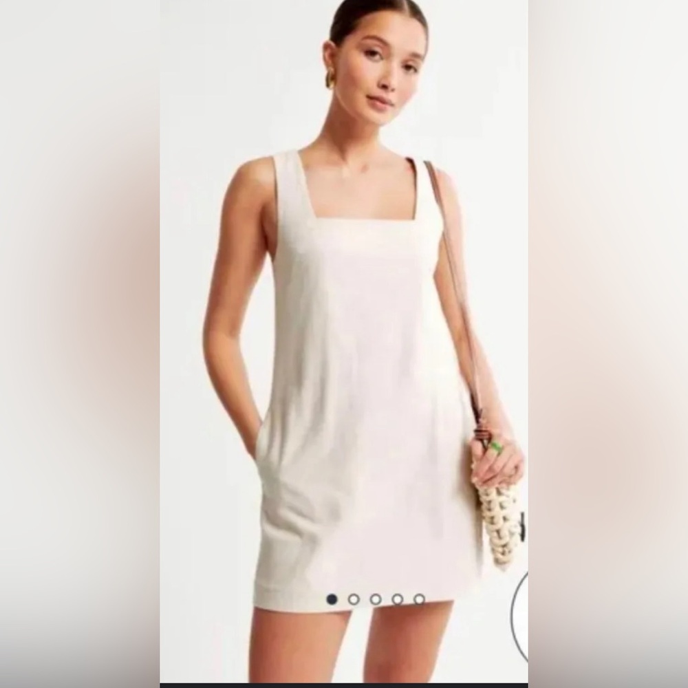 NWT Abercrombie Petite Linen Blend Squareneck wide strap dress in XXSP